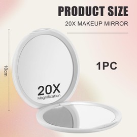 Kabwea Weiß Kompakter Taschenspiegel mit 1X/20X Vergrößerung, Ideal für unterwegs, Vergrößerungsspiegel 20fach, Reisespiegel, Kosmetikspiegel