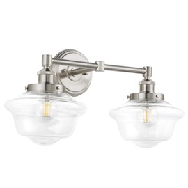 Linea di Liara Brushed Nickel Farmhouse Bathroom Vanity Lights Fixture Over Mirror - Lavagna 2 Light Schoolhouse Wall Sconce with Clear Glass Shade - Two LED Bulb Included, UL Listed
