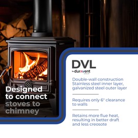 DuraVent DVL 7.25 x 6 Inches Galvanized Steel/Stainless Steel Double Wall Wood Burning Stove Pipe Connector to Vent Smoke/Exhaust, Black