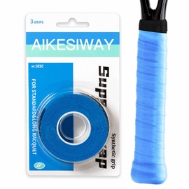 AIKESIWAY Tennis Racket Grip Tape - High-Tack PU Overgrip with Sealing Tape, Non-Slip & Sweat-Absorbent for Tennis & Badminton | Enhanced Control, Pro Performance & Long-Lasting（Pack of 3 (Blue)