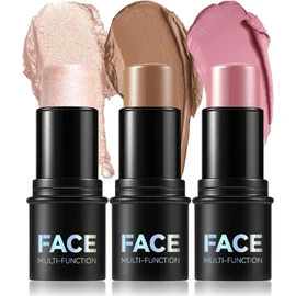 3PCS Colorete En Crema Contour Stick Iluminador En Stick, Bronzer y Blush Barra De Maquillaje Multifuncional, Resistente al Agua, Persistente, Define Los Pómulos y Esculpe el Rostro
