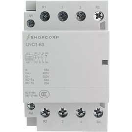 Shopcorp 4 Pole Contactor 120v Coil 2NO/2NC 63 amp IEC 400V AC Contactor with 110/120VAC Coil - 40a contactor Motor Load and Lighting Load 60A (Silent Operation) with Mounting Base for DIN Rail