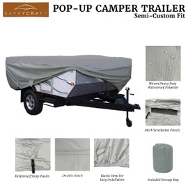 SavvyCraft Waterproof Pop Up Camper Cover, All Weather Protection Tent Trailer Cover fits Popup Folding Camper Trailer 10 Feet to 12 Feet Long