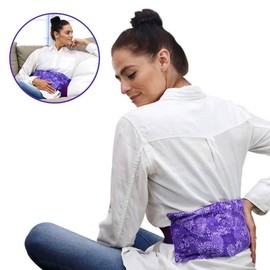Hot Pocket - Back Belt Style - Versatile and Soothing Microwave Heating Pad with Washable Cover - Pick Color: #11 Blue Flowers, Pick Filling: RICE