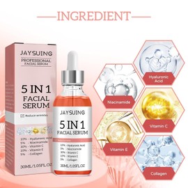 5 In 1 Hyaluronic acid Serum, Vitamin C serum for face, Vitamin E, Collagen and Nicotinamide, Vitamin C Serum For Facial Moisturizing, Firming Skin And Even Skin Tone 30ml