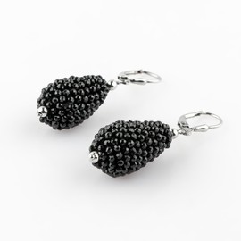 CRYSTALIS Black Spinel Crochet Beaded Drops Earring Set, Dainty Pair Jewelry for Women, Natural Micro Beads Gemstone, Chakra Healing Crystal, Wardrobe Essential Jewelry, 925 Sterling Silver