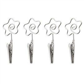 HJGarden 4pcs Silver 70mm Price Tag Showing Double-Headed Floral Note Holder Business Card Holder Bracelet Assistant Picture Holder Alligator Clip Wedding Reception Memo