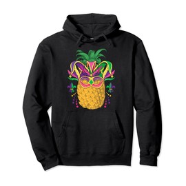 Mardi Gras Jester Pineapple Mask Carnival Party Fruit Lover Pullover Hoodie