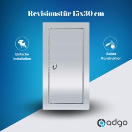 ADGO Inspection Door 15 x 30 cm, Service Hatch Stainless Steel with Latch, Inspection Flaps Drywall, Service Hatch Metal Silver, for Covering the Housing, Holes in the Wall, Pack of 1