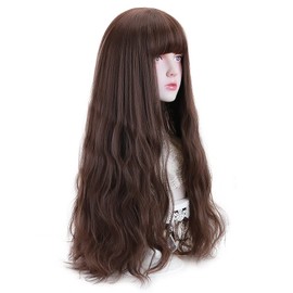 Full Wig, Loose and Fluffy, Long Wave, Mixed Color, Women's Gradient, Bangs Pattens, Harajuku Style, Transvestite Wig, Gift, Everyday Use (Brown)