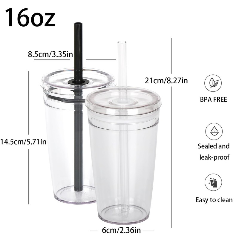 Yisituo 2 Pack 450ml Clear Plastic Iced Coffee Travel Cups,