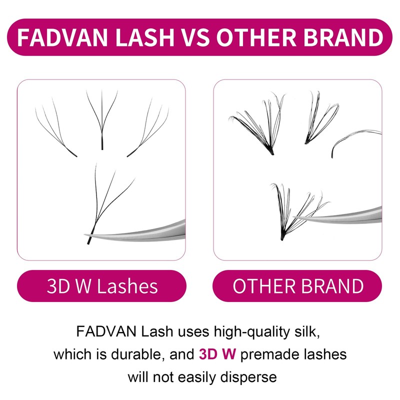 FADVAN 3D W-Shaped Volume Eyelashes, 0.07D Curl, Mixed 8-14 mm