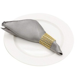 50 Pack 12 x 12 Inch Satin Napkins & 50 Rhinestone Napkin Rings, Party Supplies Christmas Decorations Wedding Birthday Baby Shower (Silver Grey)