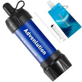 Advenluton Personal Water Filter Straw -Portable Mini Water Filtration System for Camping, Hiking,Travel, Outdoors Survival,Emergency Use - Includes Squeeze Pouch,Drinking straw&Cleaning Plunger