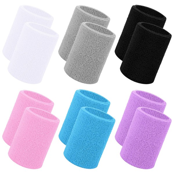 Sports Wristbands 12-Pack – Absorbent Polyester-Cotton Blend, Double-Layered, Breathable &