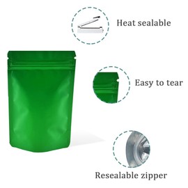 PABCK Stand-Up Resealable Heat Seal Bags 3.55mil Thick Frosted Green Foil Sealed Bags 50 Pieces 3.35x5.1 inch for Zip Packaging Lock Food Storage Pouch
