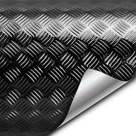 Industrial Utility Diamond Metallic Plate Chrome Finish Wrap Vinyl Underlayer Sheet Adhesive Roll for Shelves Walls Flooring (Black 17.8 inches x 75ft)