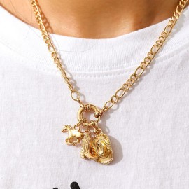 Locrccl Gold Charm Western Hat Necklace for Women,Boho Cowgirl Cowboy Hat Boot Gold Necklace Vintage Rodeo Country Concert Western Jewelry Outfits Accessories Color-BHorse