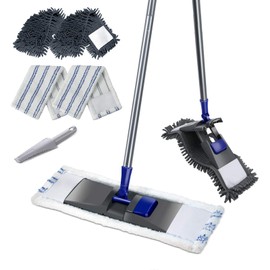 MASTERTOP Microfiber Mop for Floor Cleaning, Flat Dust Mop for Home and Kitchen, Adjustable Stainless Steel Handle with 4 Washable Pads&1 Cleaning Scrape for Hardwood, Vinyl