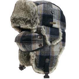 Unisex Winter Trapper Hat with Ear Flaps and Windproof Mask for Hunting Skiing Winter Outdoor Activities (Grey Plaid, L)