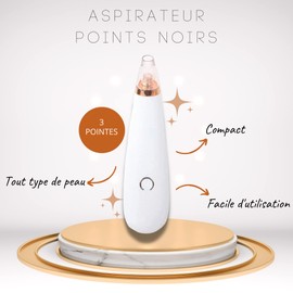 PARENCE. - Electric Blackhead Vacuum Cleaner with 3 Interchangeable Tips - Blackhead Remover, Sucks Impurities, Cleans Pores, Remove Dead Epidermis, White