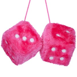 Soleebee Pair Fuzzy Plush Dice Car Hanging Ornament, Hot Pink with White Dots Soft Plush Dice Car Decoration Car Rear View Mirror Hanging Accessories (Hot Pink B)