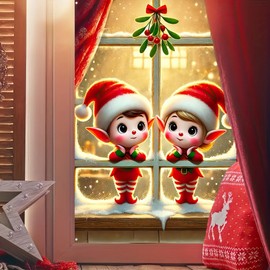 BlissYard Christmas Banner Curtains Decorations 31x47 Flag Christmas Elf Design Door And Window Decorations Window Backdrop Door Background Banner For Home Indoor Outdoor Winter Holiday