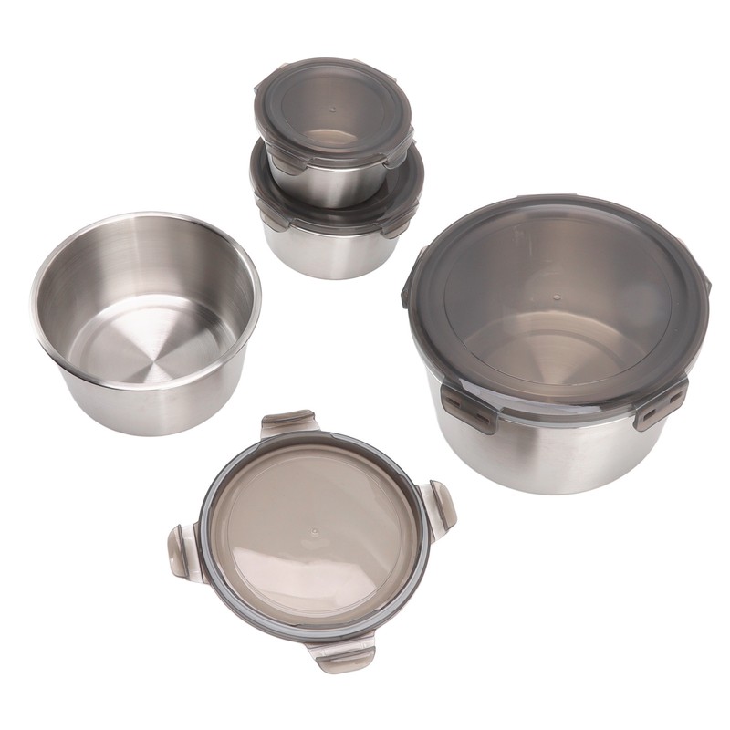 4Pcs Stainless Steel Preservation Box Large Capacity Round Food Storage