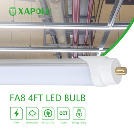 Xapolu 4FT T8 LED Tube Light 18W 5000K FA8 Single Pin Base, Equal to 47.2in F48T12 CW HO Fluorescent Light Bulbs Replacement, 0-10V Dimmable, Ballast Bypass, Dual-End Power, UL Listed (4pcs)