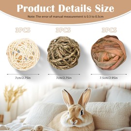Ruioomeep Chew Balls, Pack of 9 Rabbit Toy, Rabbit Chew Toy, Hamster Small Animals Chew Toy, Natural Balls, Treats, Braided Straw, Funny Toy for Small Animals