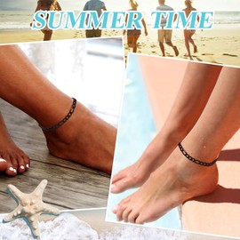 Women Ankle Bracelets for Men Stainless Steel Feet Jewelry 6mm Large Anklets Black Anklet Chain