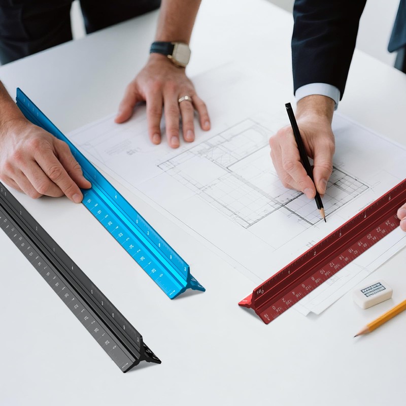 Rena Chris 2PCS Architectural Scale Ruler: 12" Imperial Aluminum Alloy