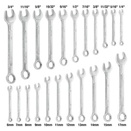 Trades Pro SAE and Metric Wrench Set, 22 Piece, Open and Box End, 12 Point, 15 Degree Angle Offset, Storage Rack 836574