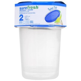Sure Fresh 34-oz. Reusable Tall Plastic Containers with Lids, 2-ct. Packs, clear, SFRT34-2PK-BLUE