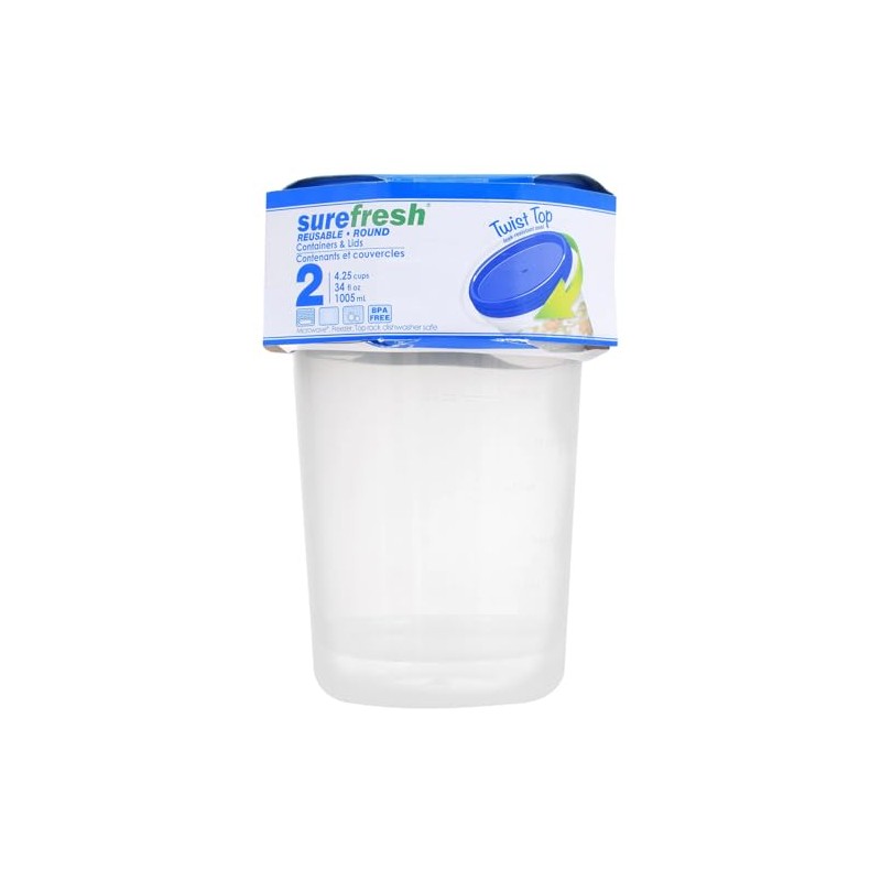 Sure Fresh 34-oz. Reusable Tall Plastic Containers with Lids, 2-ct.