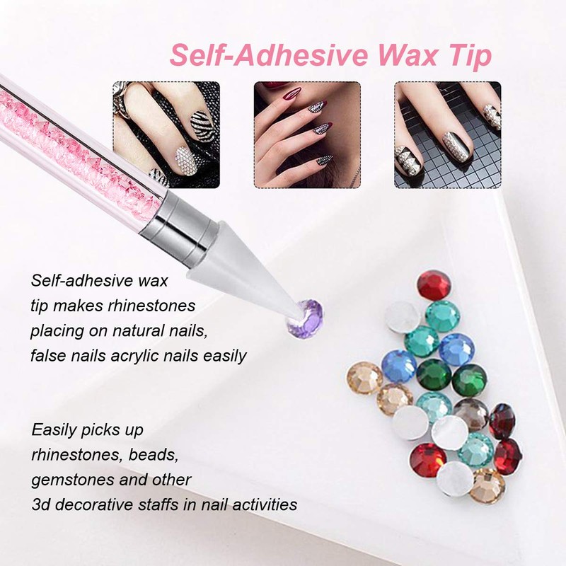 Dual-Ended Nail Rhinestone Picker Dotting Pen with Extra 2 Wax