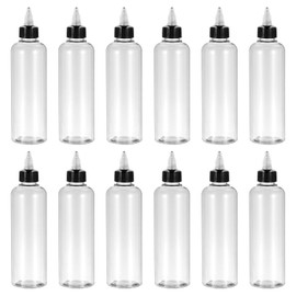 PATIKIL 8oz(240ml) Plastic Dispensing Bottle, 12Pcs Squeeze Empty Bottles with Black Twist Cap for Liquids, Inks, Oils, Sauces, Arts and Crafts, Transparent