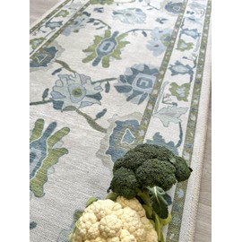 Fame Living Green Oushak Runner Rug, Modern Runners, Vintage, Turkish, Eclectic, Floral, Pastel, Washable, Runner for Hallway, Kitchen, Bedroom, Bathroom, 2'5"x9'8"