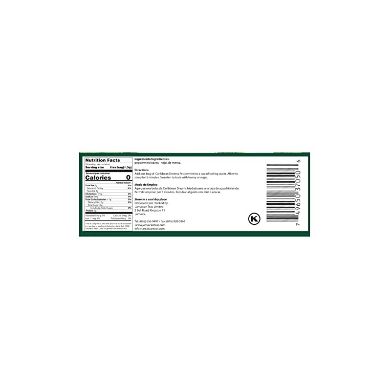 Caribbean Dreams Peppermint Tea, 24 Tea Bags, 100% Natural Peppermint