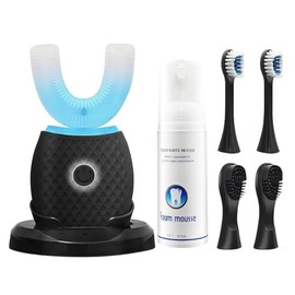 U-Shaped Electric Toothbrush for Adults – 360° Automatic Teeth Cleaning with Soft Silicone Brush Head, Foam Mousse Toothpaste Included, USB Rechargeable Oral Care Kit (Black)