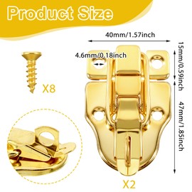 2 Pack Retro Gold Style Box Toggle Latch, Duckbilled Hasp Latch Chest Latches Toggles with Screws, Antique Metal Toggle Hasp Catch with Padlock Hole for Wooden Jewelry Box Cabinet Toolbox