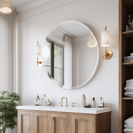 JENBELY 30 Inch Round Frameless Bathroom Mirror, Beveld Round Mirror, Circle Vanity Mirror with 1" Beveled Edge for Bathroom, Entryways, Living Room