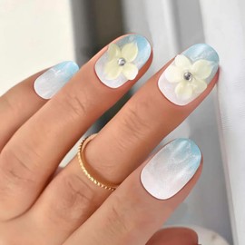 ADAIER Uñas Postizas Hechas A Mano, Uñas Francesas, Para Boda, Fiesta, Juego De Uñas Cortas Tipo Ataúd, Uñas Opacas Reutilizables En Kit De 10 Para Mujer (Z-03) (T20, L)