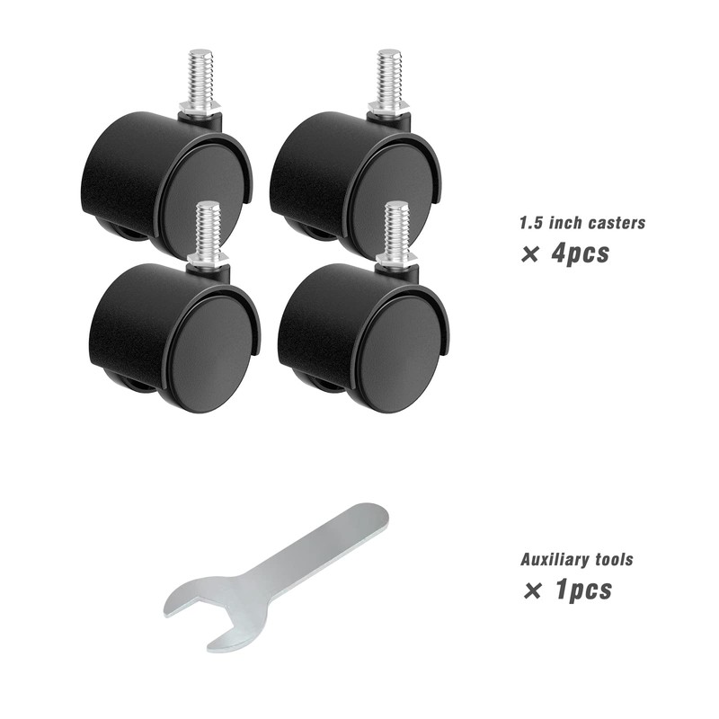 1.5 Inch Plastic Casters Set of 4, M8 Stem Nylon