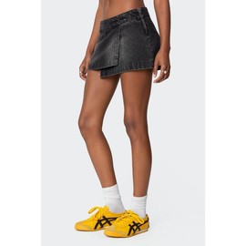 Asymmetric Denim Wrap Skort - Color: BLACK, Size: S