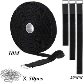 10m Adjustable Cable Straps with 50 Buckles,Velcro Cable Ties,Black Reusable Fastening Cable Ties for Cable Tidy, Wire Management, Cord Organiser