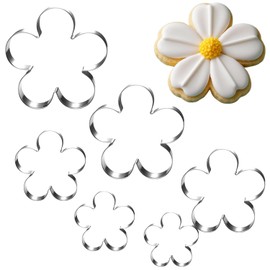 Auktosmn Five-petal Flower Cookie Cutter Set-6 Piece-4" 3.5" 3.0" 2.5" 1.8" 1"-Dishwasher Safe-Blossom Flower Fondant Cookie Cutters for Baking