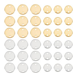 UNICRAFTALE 80pcs 2 Colors 8/10mm Stainless Steel Connectors Flat Round Link Connectors Engraving Blank Tag Double Hole Drop Charm Metal Dangles Pendants for Jewelry Making, Round, Stainless Steel