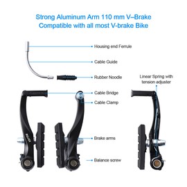 RUJOI Bike Brake kit V Type,110mm V-Brake Caliper,70mm Bike Brake Pads Set,Aluminum Bicycle Brake Lever,F/R Brake Housing and Cable, Brakes V Type Replacement Set for MTB, Road Bike,BMX,E Bike