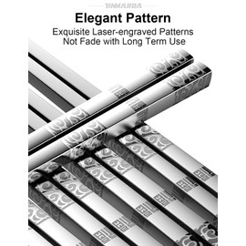 TINMARDA Metal Chopsticks Reusable 5 Pairs Stainless Steel Chopsticks Dishwasher Safe Square Lightweight Non-Slip Chop Sticks Present Set (Silver)